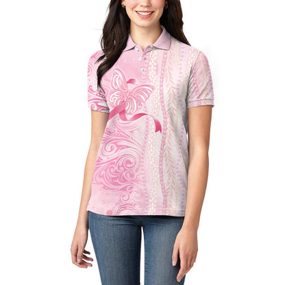 Hawaii Breast Cancer Support Women Polo Shirt Maile Pikake Lokelani Crown Flower Lei Inspired