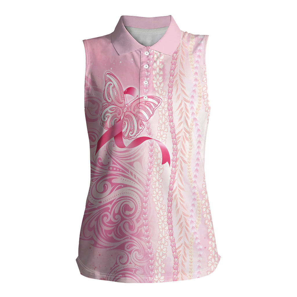 Hawaii Breast Cancer Support Women Sleeveless Polo Shirt Maile Pikake Lokelani Crown Flower Lei Inspired