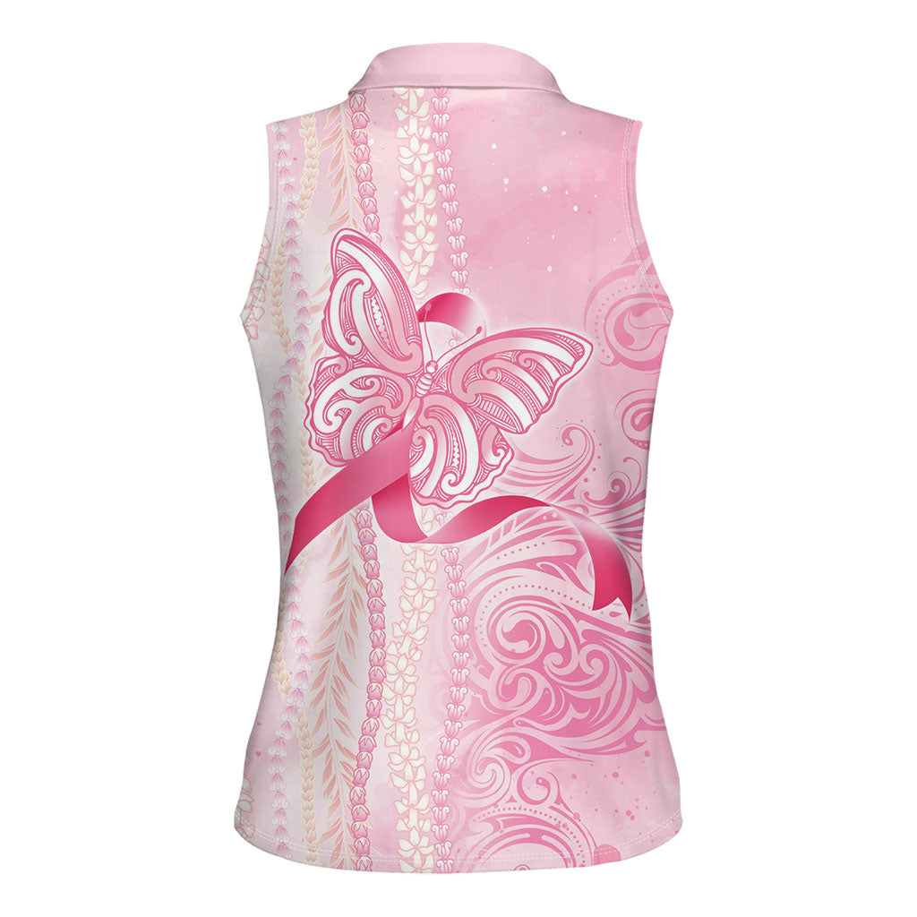 Hawaii Breast Cancer Support Women Sleeveless Polo Shirt Maile Pikake Lokelani Crown Flower Lei Inspired