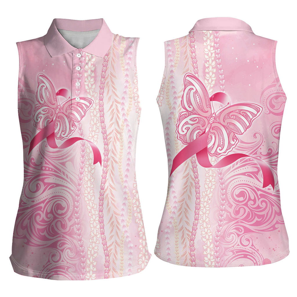 Hawaii Breast Cancer Support Women Sleeveless Polo Shirt Maile Pikake Lokelani Crown Flower Lei Inspired