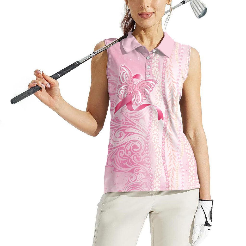 Hawaii Breast Cancer Support Women Sleeveless Polo Shirt Maile Pikake Lokelani Crown Flower Lei Inspired