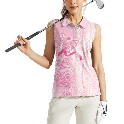 Hawaii Breast Cancer Support Women Sleeveless Polo Shirt Maile Pikake Lokelani Crown Flower Lei Inspired
