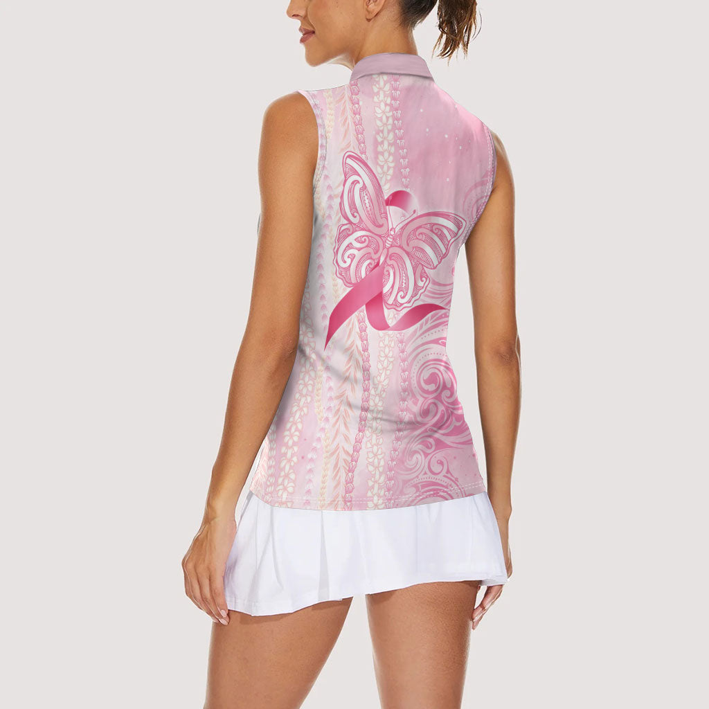 Hawaii Breast Cancer Support Women Sleeveless Polo Shirt Maile Pikake Lokelani Crown Flower Lei Inspired