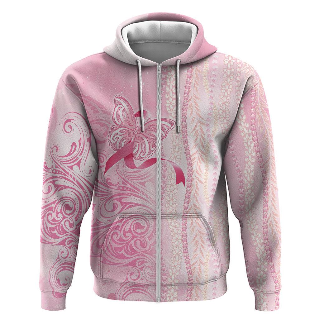 Hawaii Breast Cancer Support Zip Hoodie Maile Pikake Lokelani Crown Flower Lei Inspired