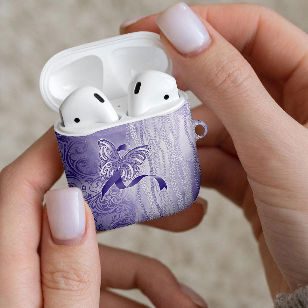 Hawaii Epilepsy Support Purple Ribbon Strength AirPods Case Maile Pikake Lokelani Crown Flower Lei Inspired