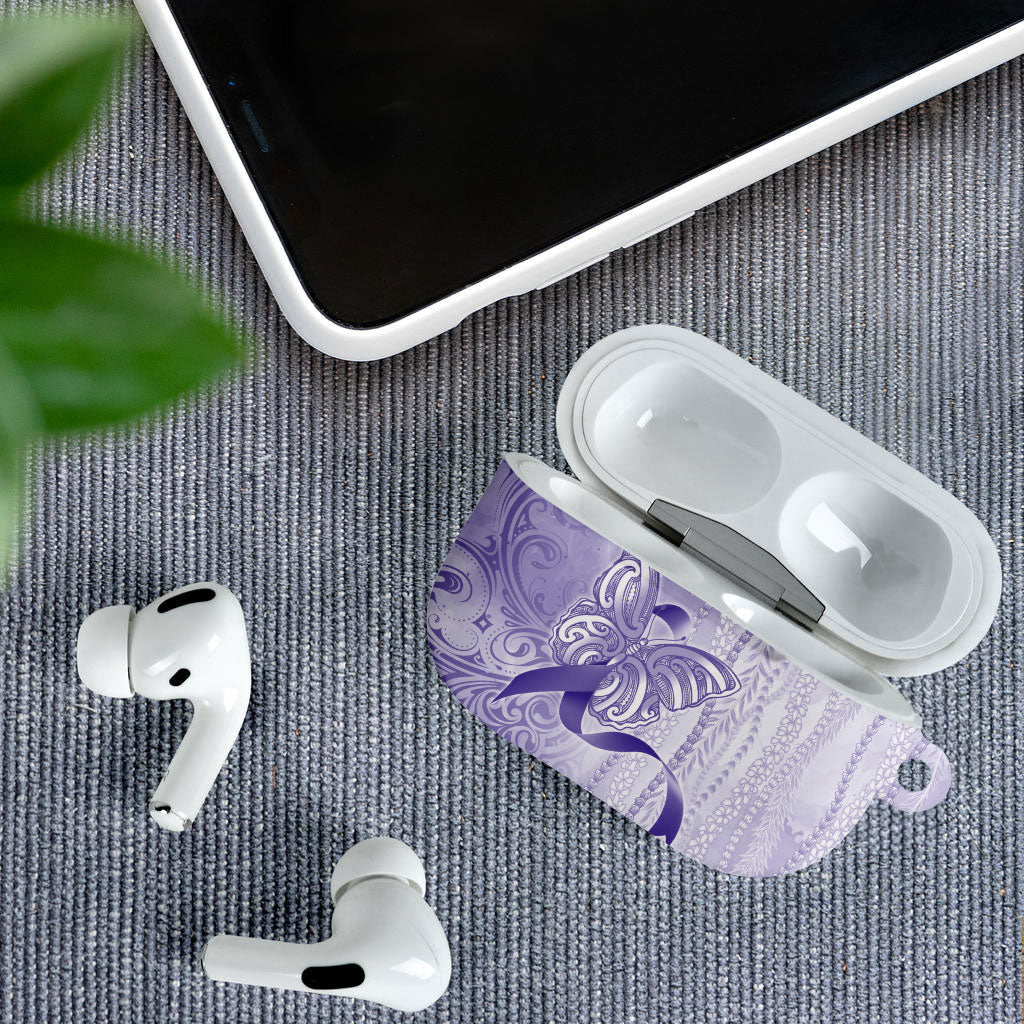 Hawaii Epilepsy Support Purple Ribbon Strength AirPods Case Maile Pikake Lokelani Crown Flower Lei Inspired