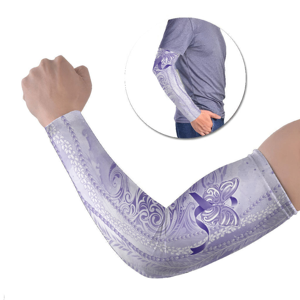 Hawaii Epilepsy Support Purple Ribbon Strength Arm Sleeves Maile Pikake Lokelani Crown Flower Lei Inspired
