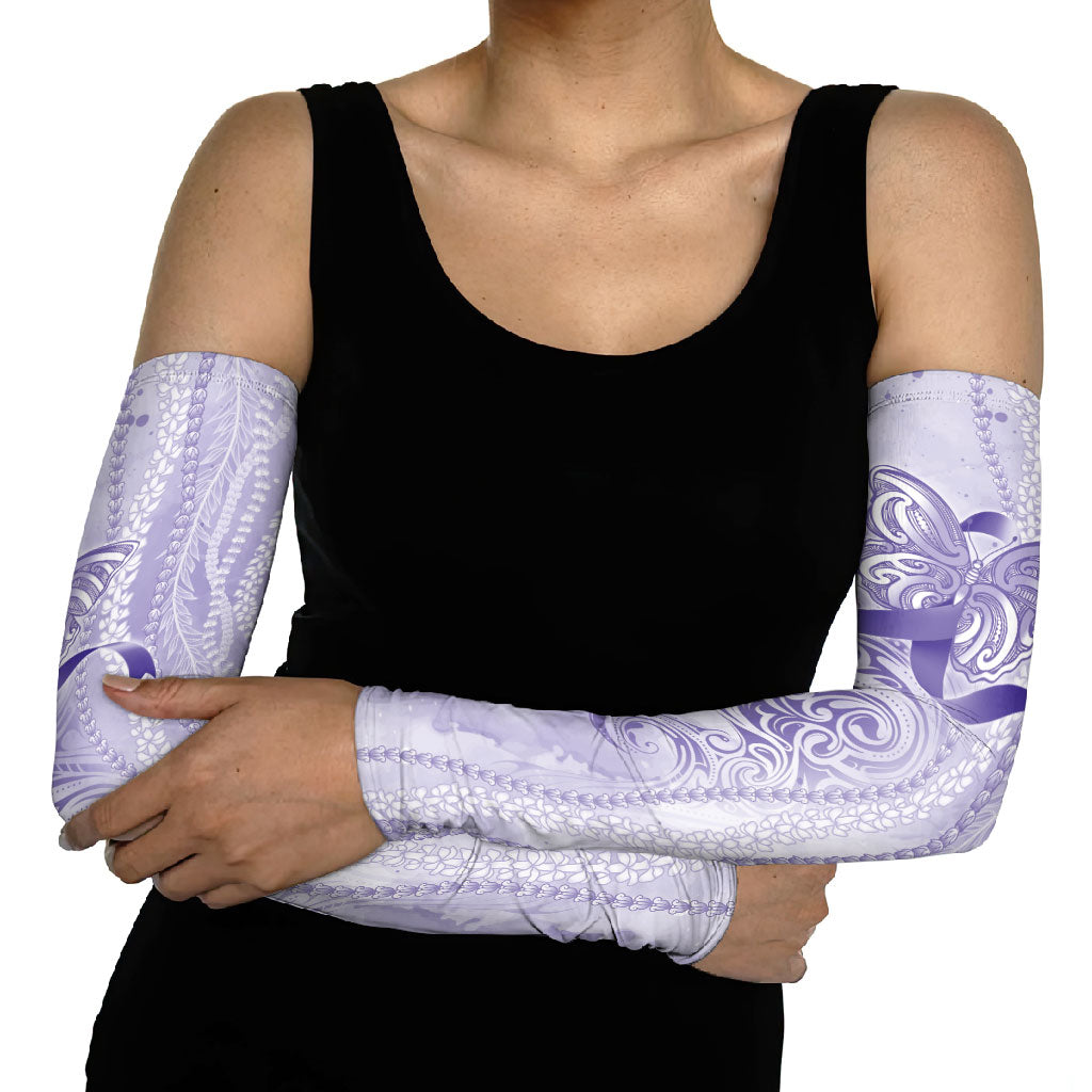 Hawaii Epilepsy Support Purple Ribbon Strength Arm Sleeves Maile Pikake Lokelani Crown Flower Lei Inspired