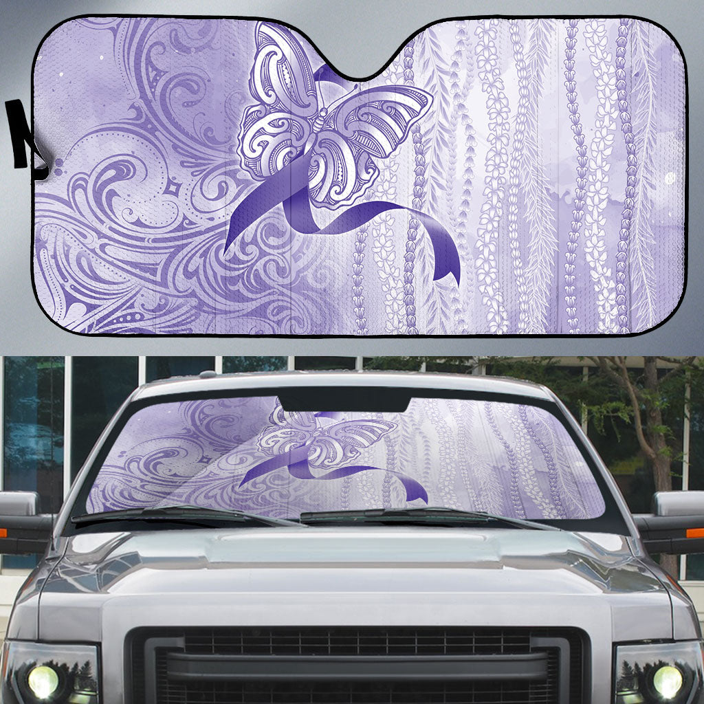 Hawaii Epilepsy Support Purple Ribbon Strength Auto Sun Shade Maile Pikake Lokelani Crown Flower Lei Inspired