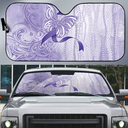 Hawaii Epilepsy Support Purple Ribbon Strength Auto Sun Shade Maile Pikake Lokelani Crown Flower Lei Inspired