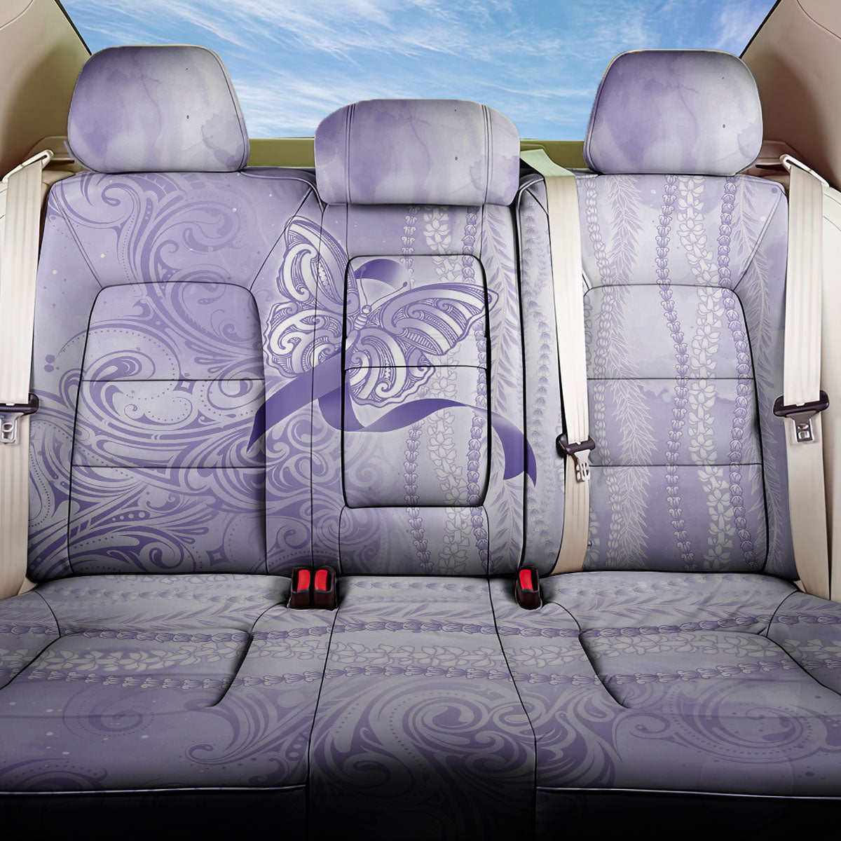 Hawaii Epilepsy Support Purple Ribbon Strength Back Car Seat Cover Maile Pikake Lokelani Crown Flower Lei Inspired