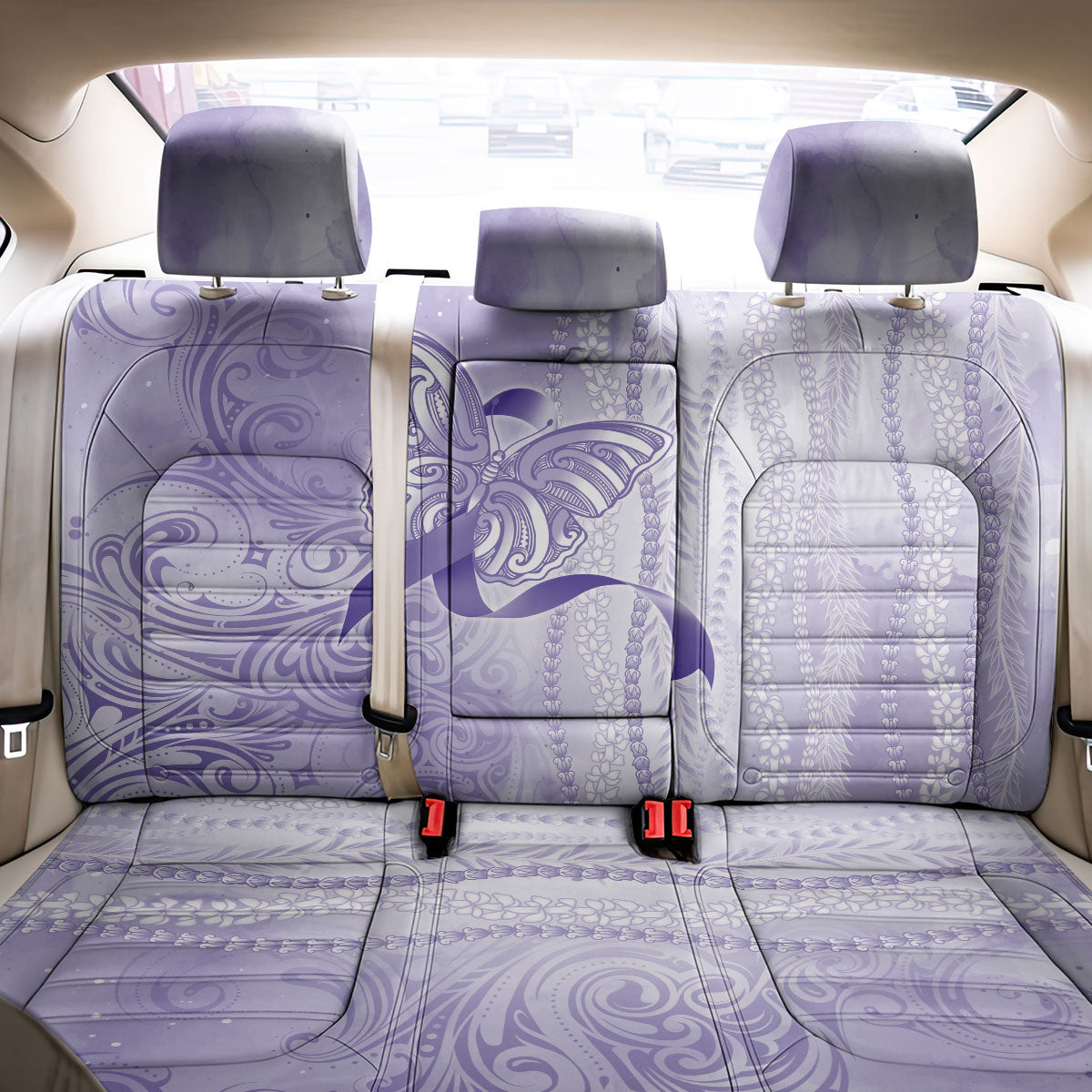 Hawaii Epilepsy Support Purple Ribbon Strength Back Car Seat Cover Maile Pikake Lokelani Crown Flower Lei Inspired