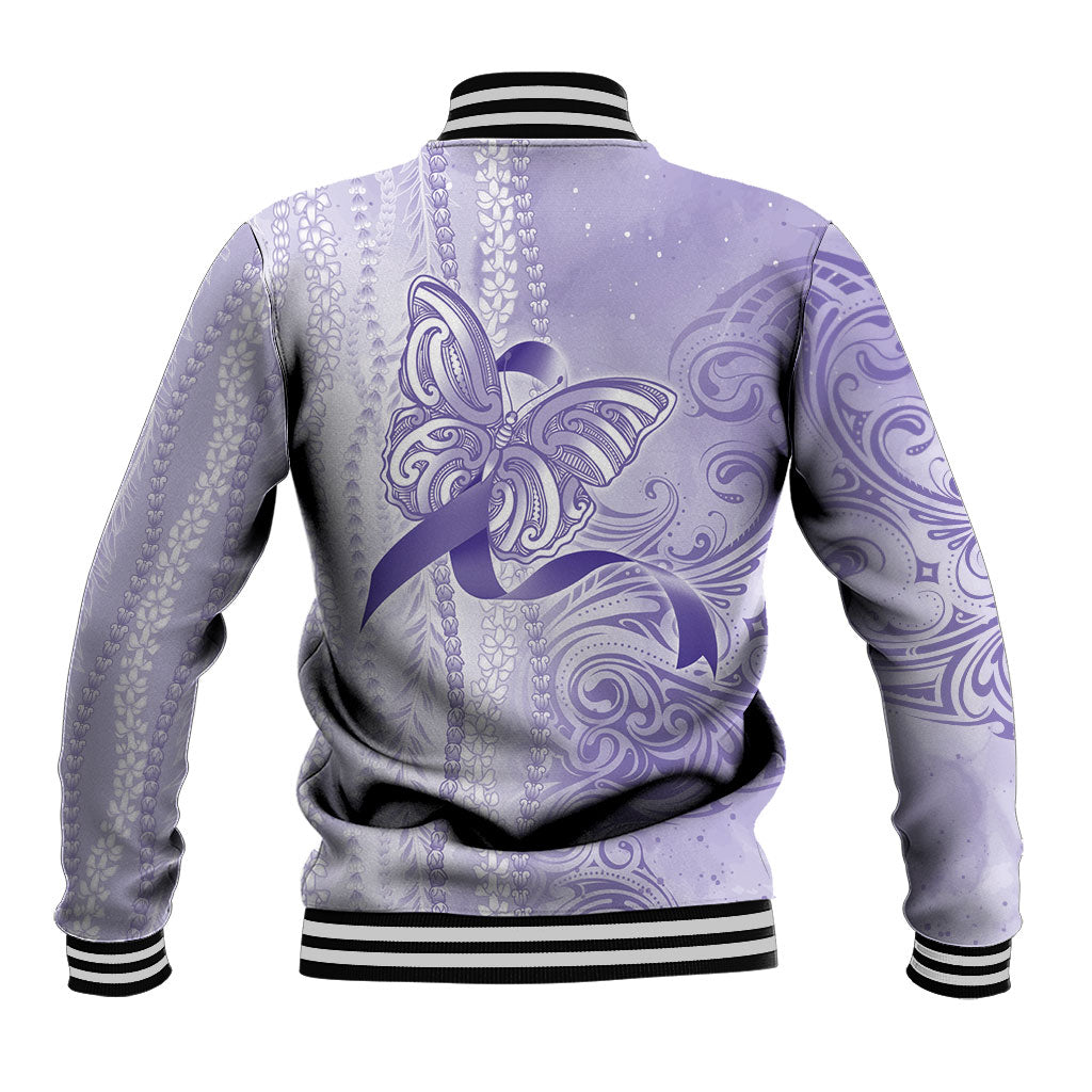 Hawaii Epilepsy Support Purple Ribbon Strength Baseball Jacket Maile Pikake Lokelani Crown Flower Lei Inspired