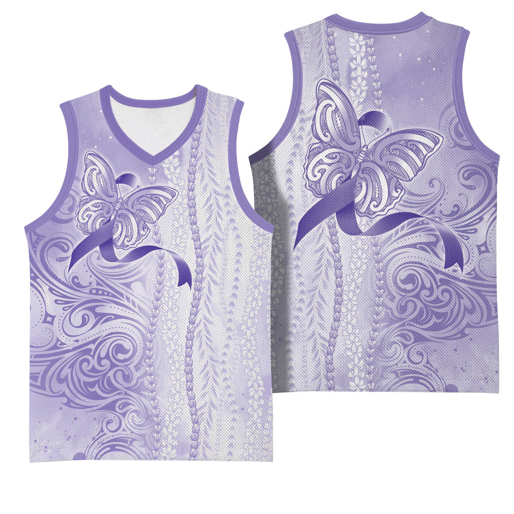Hawaii Epilepsy Support Purple Ribbon Strength Basketball Jersey Maile Pikake Lokelani Crown Flower Lei Inspired