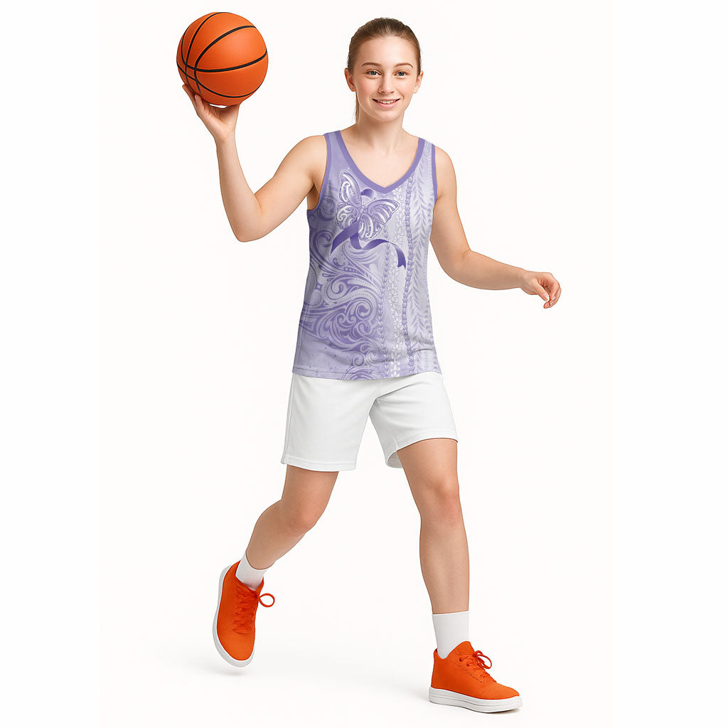 Hawaii Epilepsy Support Purple Ribbon Strength Basketball Jersey Maile Pikake Lokelani Crown Flower Lei Inspired