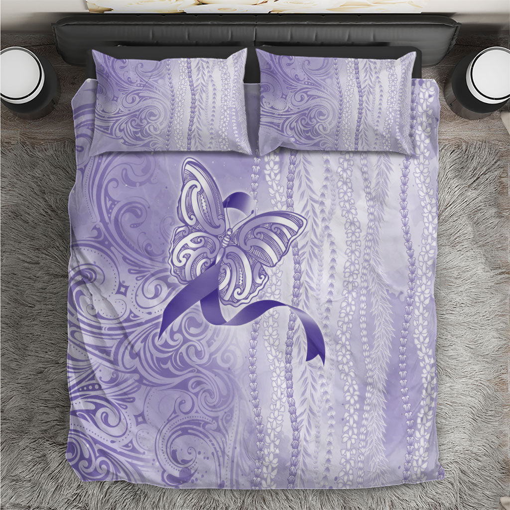 Hawaii Epilepsy Support Purple Ribbon Strength Bedding Set Maile Pikake Lokelani Crown Flower Lei Inspired