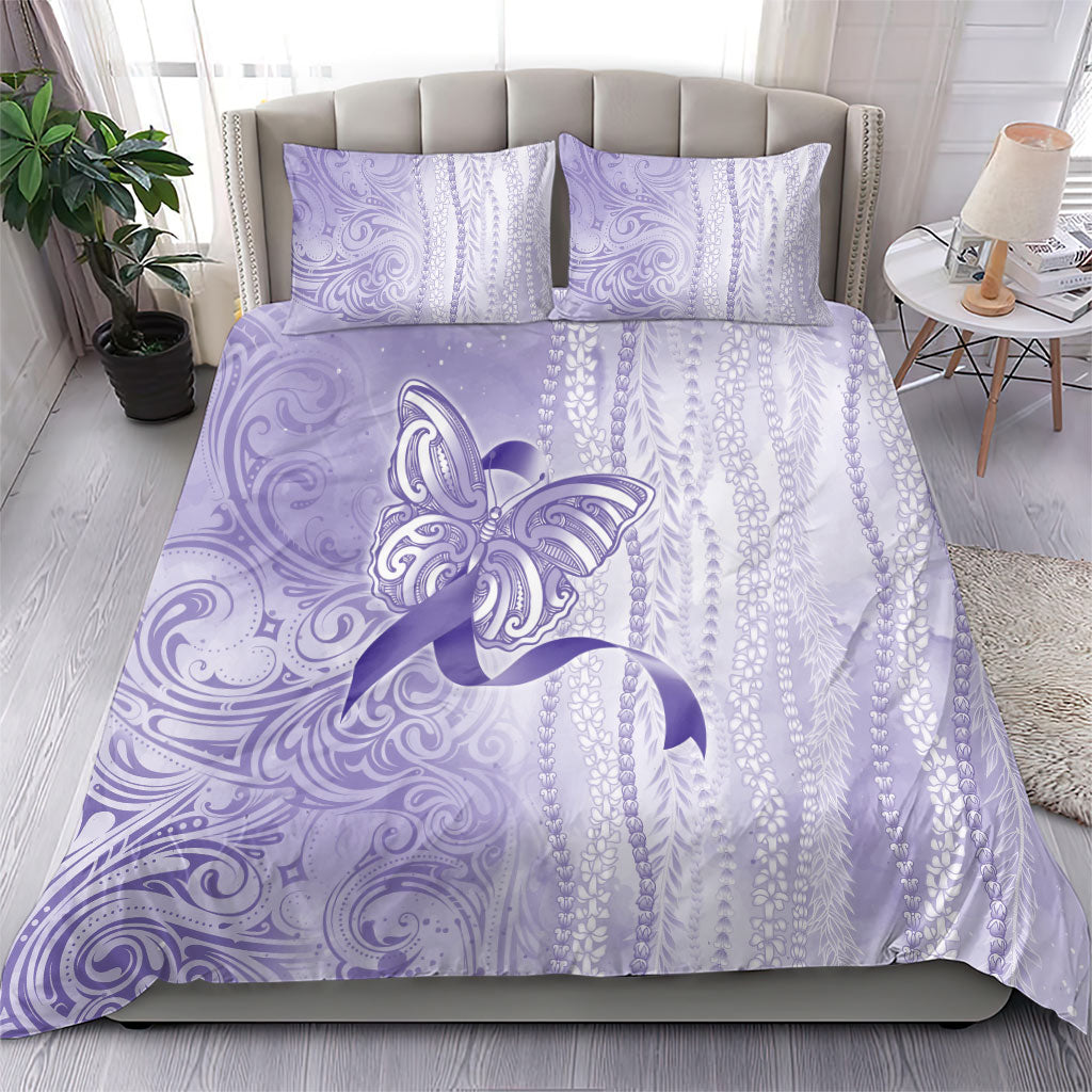 Hawaii Epilepsy Support Purple Ribbon Strength Bedding Set Maile Pikake Lokelani Crown Flower Lei Inspired