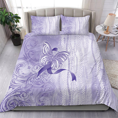 Hawaii Epilepsy Support Purple Ribbon Strength Bedding Set Maile Pikake Lokelani Crown Flower Lei Inspired