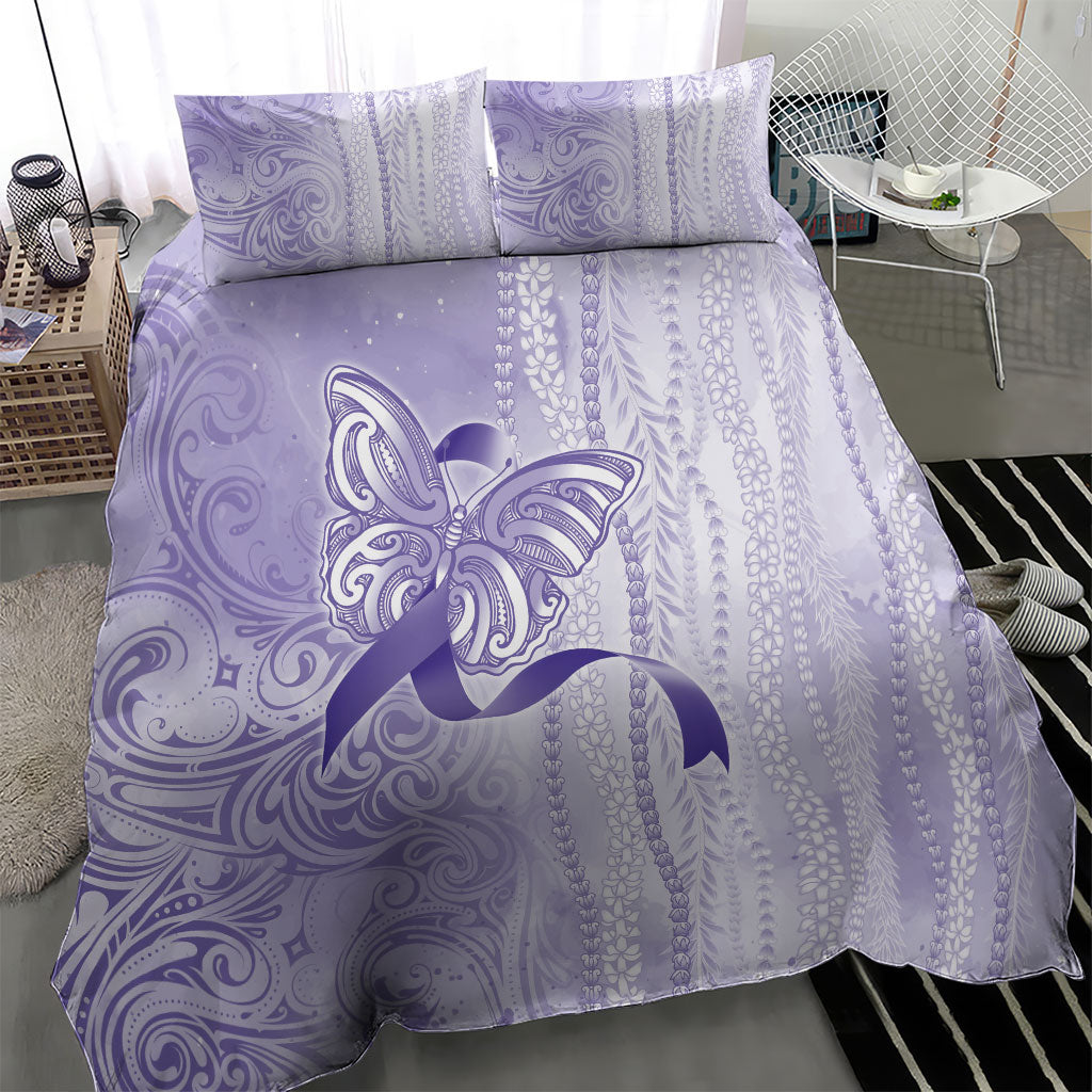 Hawaii Epilepsy Support Purple Ribbon Strength Bedding Set Maile Pikake Lokelani Crown Flower Lei Inspired