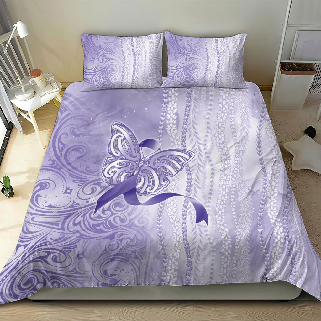 Hawaii Epilepsy Support Purple Ribbon Strength Bedding Set Maile Pikake Lokelani Crown Flower Lei Inspired