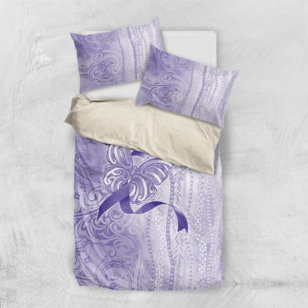 Hawaii Epilepsy Support Purple Ribbon Strength Bedding Set Maile Pikake Lokelani Crown Flower Lei Inspired