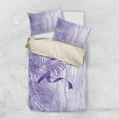 Hawaii Epilepsy Support Purple Ribbon Strength Bedding Set Maile Pikake Lokelani Crown Flower Lei Inspired