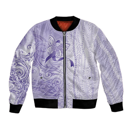 Hawaii Epilepsy Support Purple Ribbon Strength Bomber Jacket Maile Pikake Lokelani Crown Flower Lei Inspired