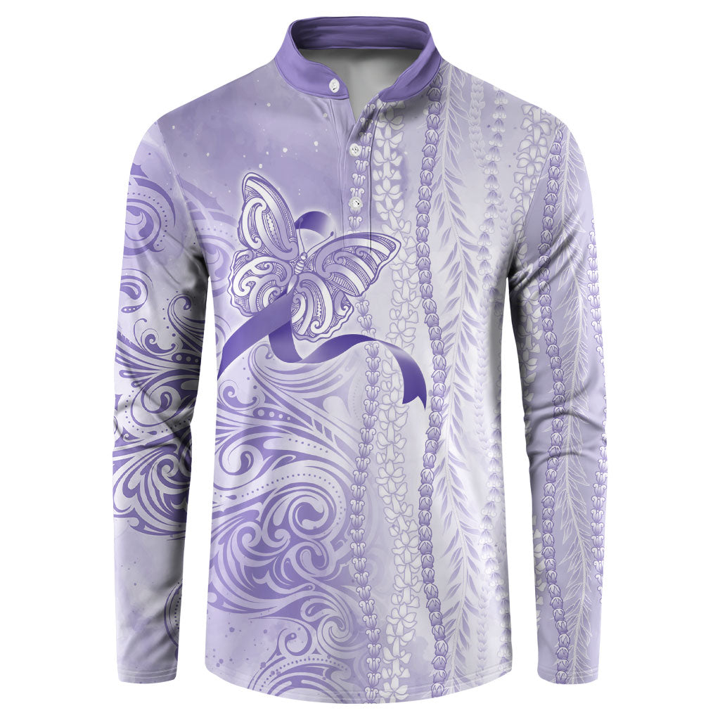 Hawaii Epilepsy Support Purple Ribbon Strength Button Sweatshirt Maile Pikake Lokelani Crown Flower Lei Inspired