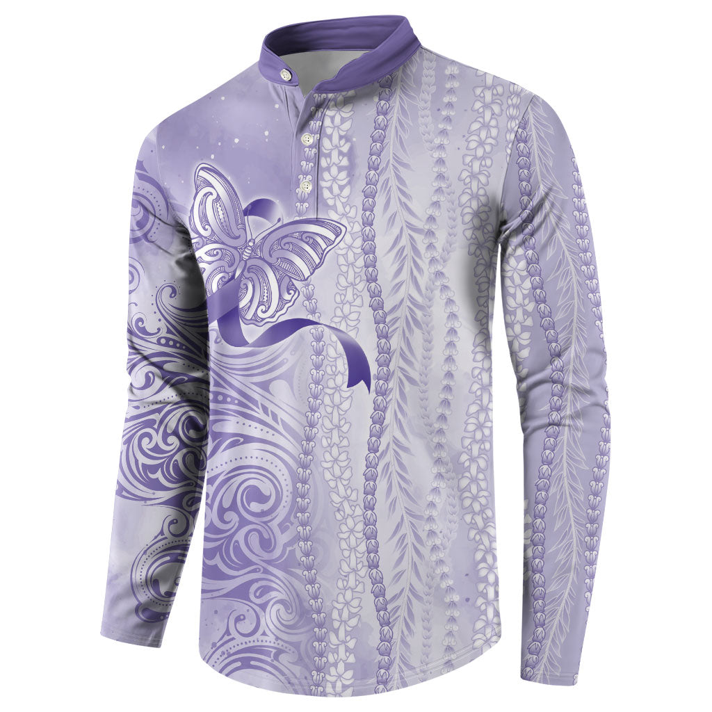 Hawaii Epilepsy Support Purple Ribbon Strength Button Sweatshirt Maile Pikake Lokelani Crown Flower Lei Inspired