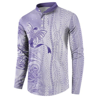 Hawaii Epilepsy Support Purple Ribbon Strength Button Sweatshirt Maile Pikake Lokelani Crown Flower Lei Inspired
