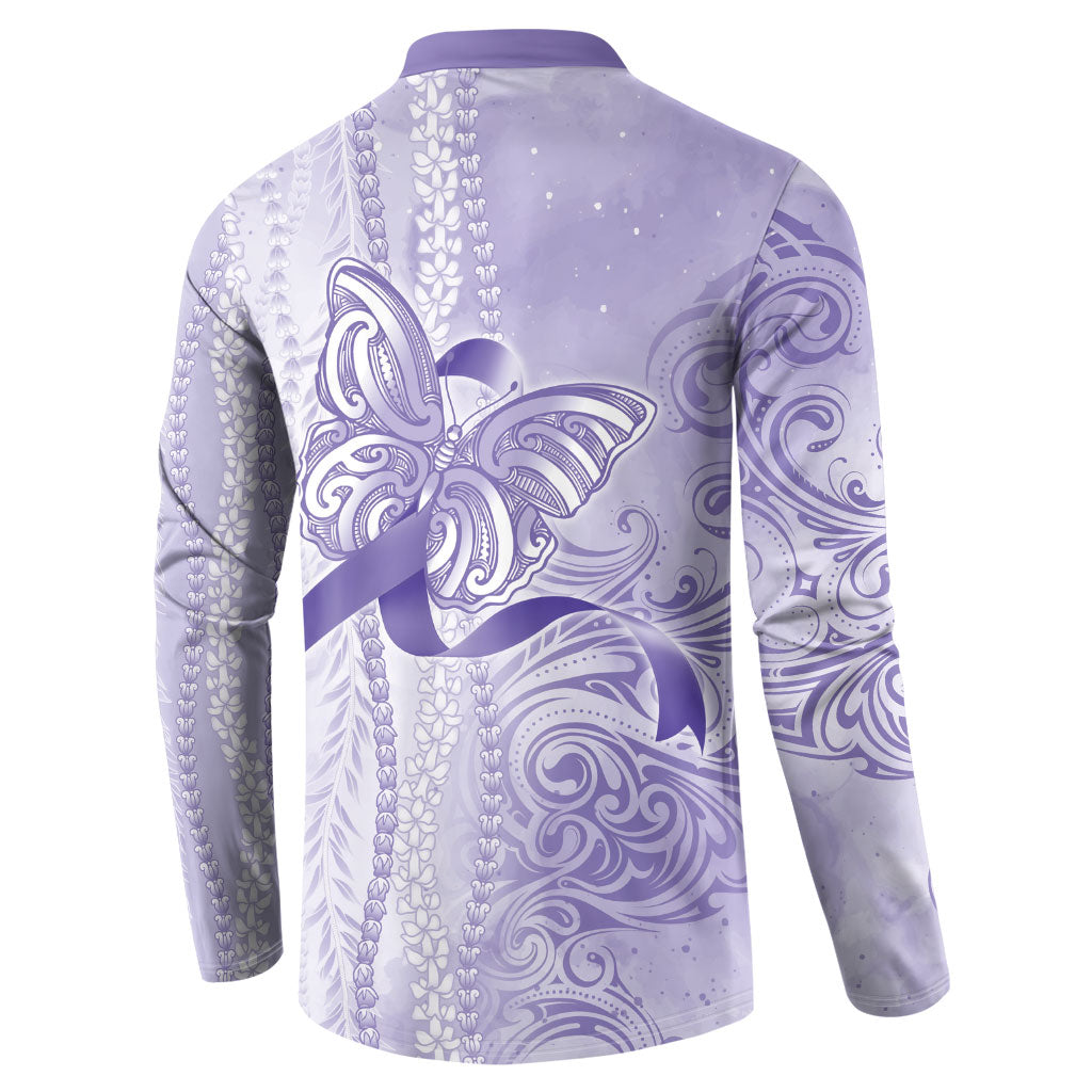 Hawaii Epilepsy Support Purple Ribbon Strength Button Sweatshirt Maile Pikake Lokelani Crown Flower Lei Inspired