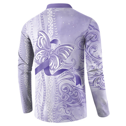 Hawaii Epilepsy Support Purple Ribbon Strength Button Sweatshirt Maile Pikake Lokelani Crown Flower Lei Inspired