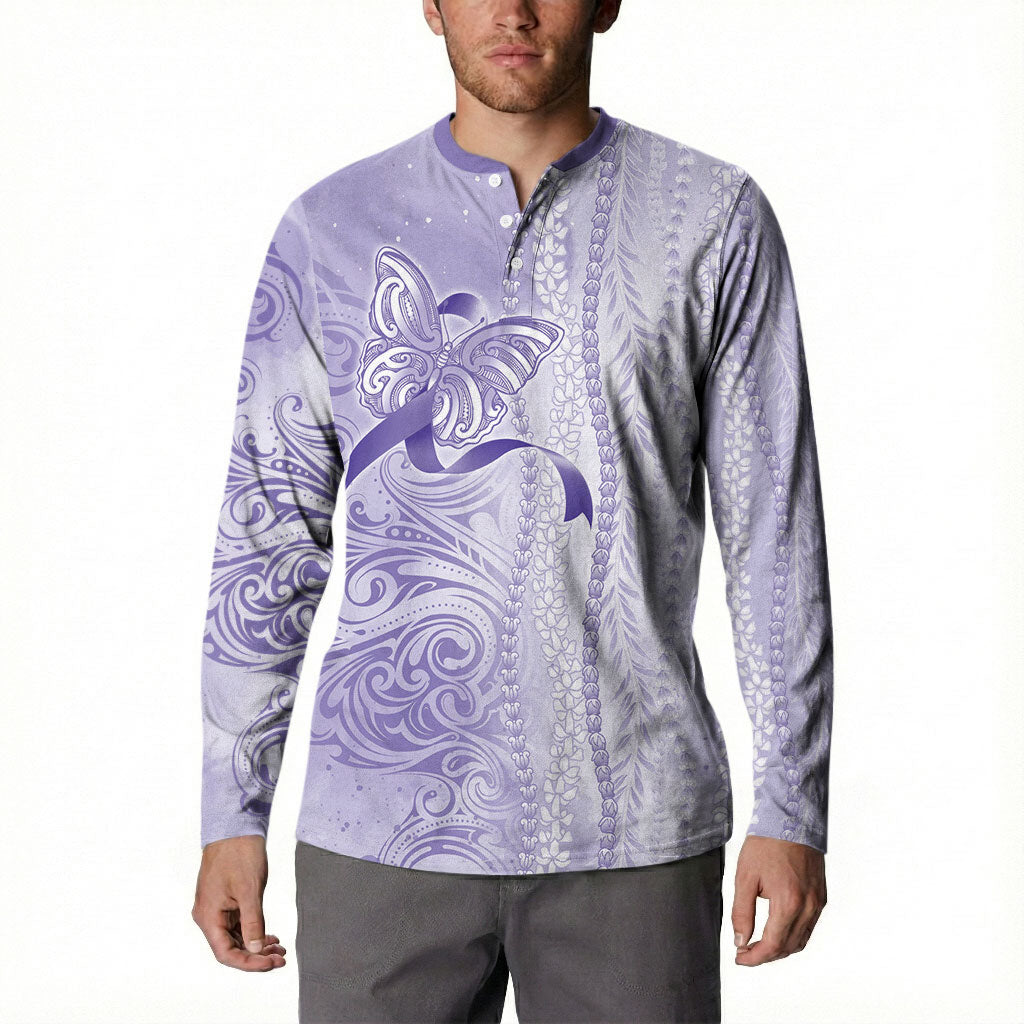 Hawaii Epilepsy Support Purple Ribbon Strength Button Sweatshirt Maile Pikake Lokelani Crown Flower Lei Inspired
