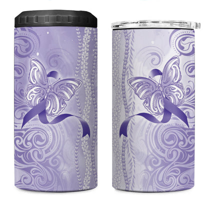 Hawaii Epilepsy Support Purple Ribbon Strength 4 in 1 Can Cooler Tumbler Maile Pikake Lokelani Crown Flower Lei Inspired