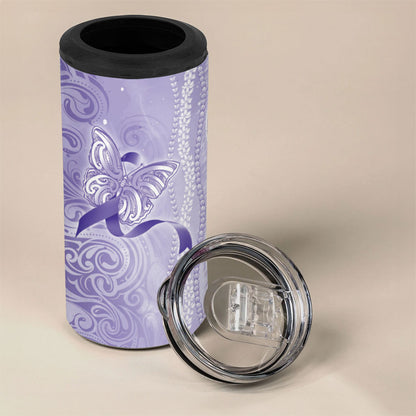 Hawaii Epilepsy Support Purple Ribbon Strength 4 in 1 Can Cooler Tumbler Maile Pikake Lokelani Crown Flower Lei Inspired