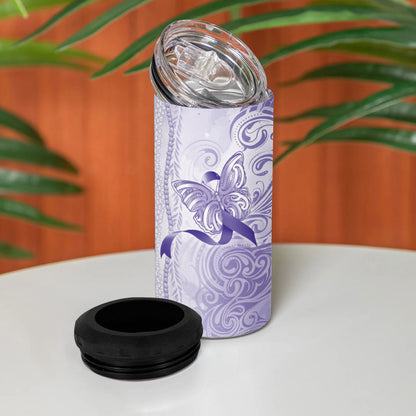Hawaii Epilepsy Support Purple Ribbon Strength 4 in 1 Can Cooler Tumbler Maile Pikake Lokelani Crown Flower Lei Inspired