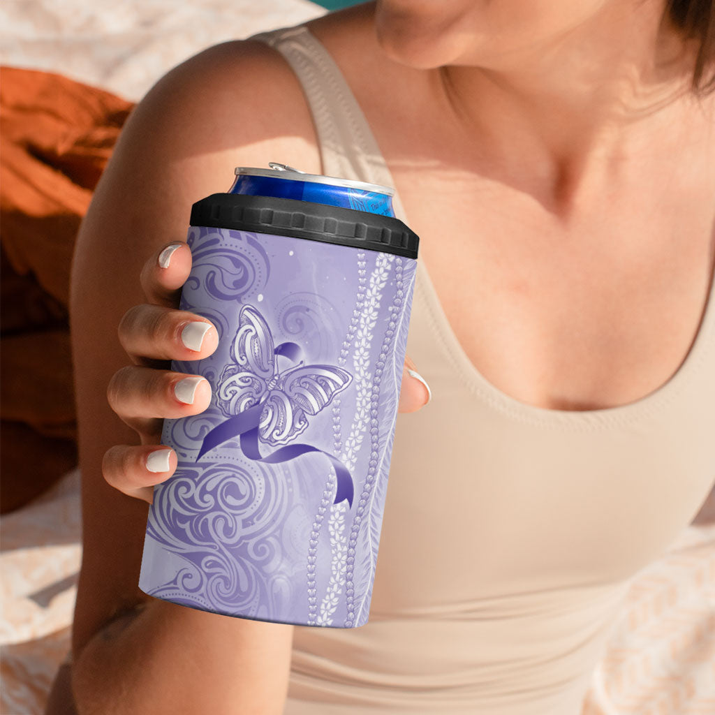 Hawaii Epilepsy Support Purple Ribbon Strength 4 in 1 Can Cooler Tumbler Maile Pikake Lokelani Crown Flower Lei Inspired