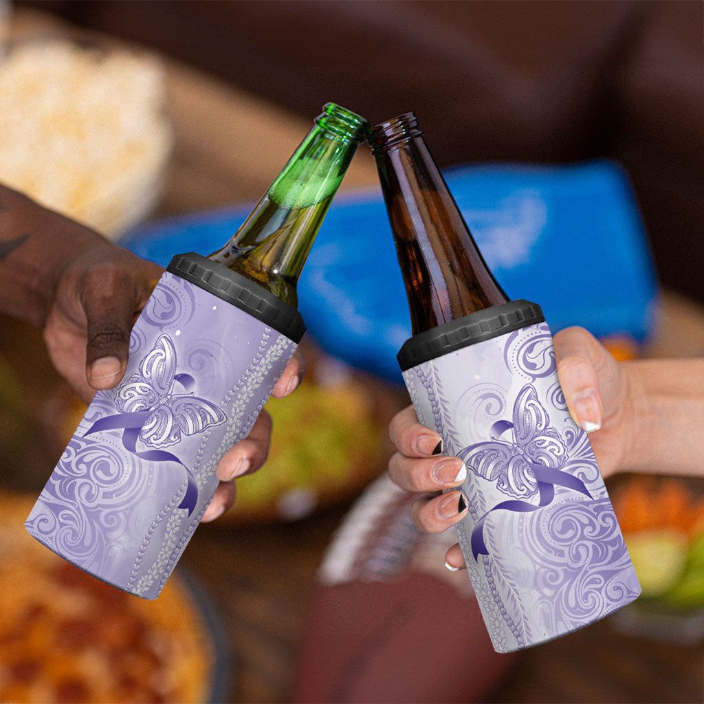 Hawaii Epilepsy Support Purple Ribbon Strength 4 in 1 Can Cooler Tumbler Maile Pikake Lokelani Crown Flower Lei Inspired
