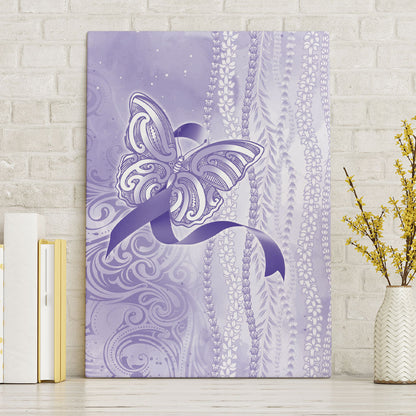 Hawaii Epilepsy Support Purple Ribbon Strength Canvas Wall Art Maile Pikake Lokelani Crown Flower Lei Inspired