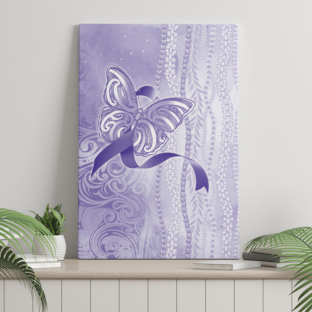 Hawaii Epilepsy Support Purple Ribbon Strength Canvas Wall Art Maile Pikake Lokelani Crown Flower Lei Inspired
