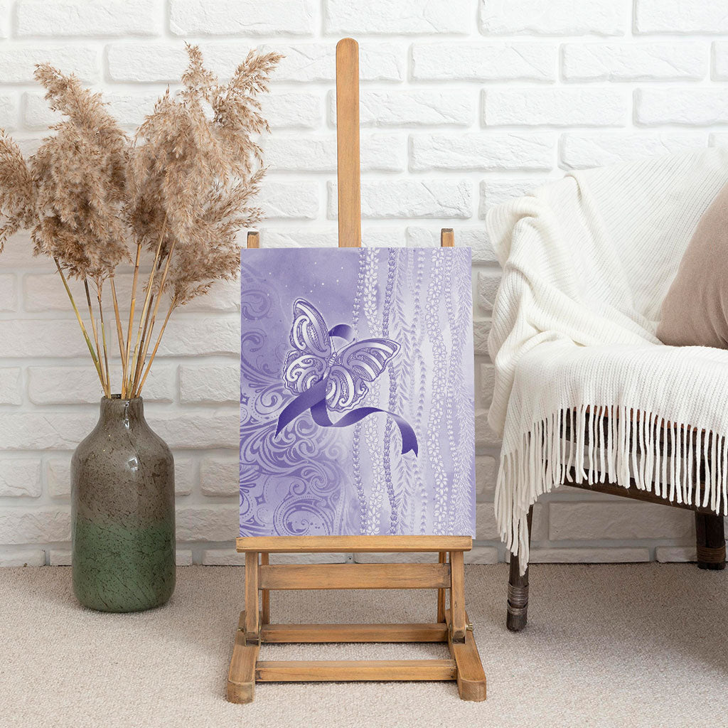 Hawaii Epilepsy Support Purple Ribbon Strength Canvas Wall Art Maile Pikake Lokelani Crown Flower Lei Inspired