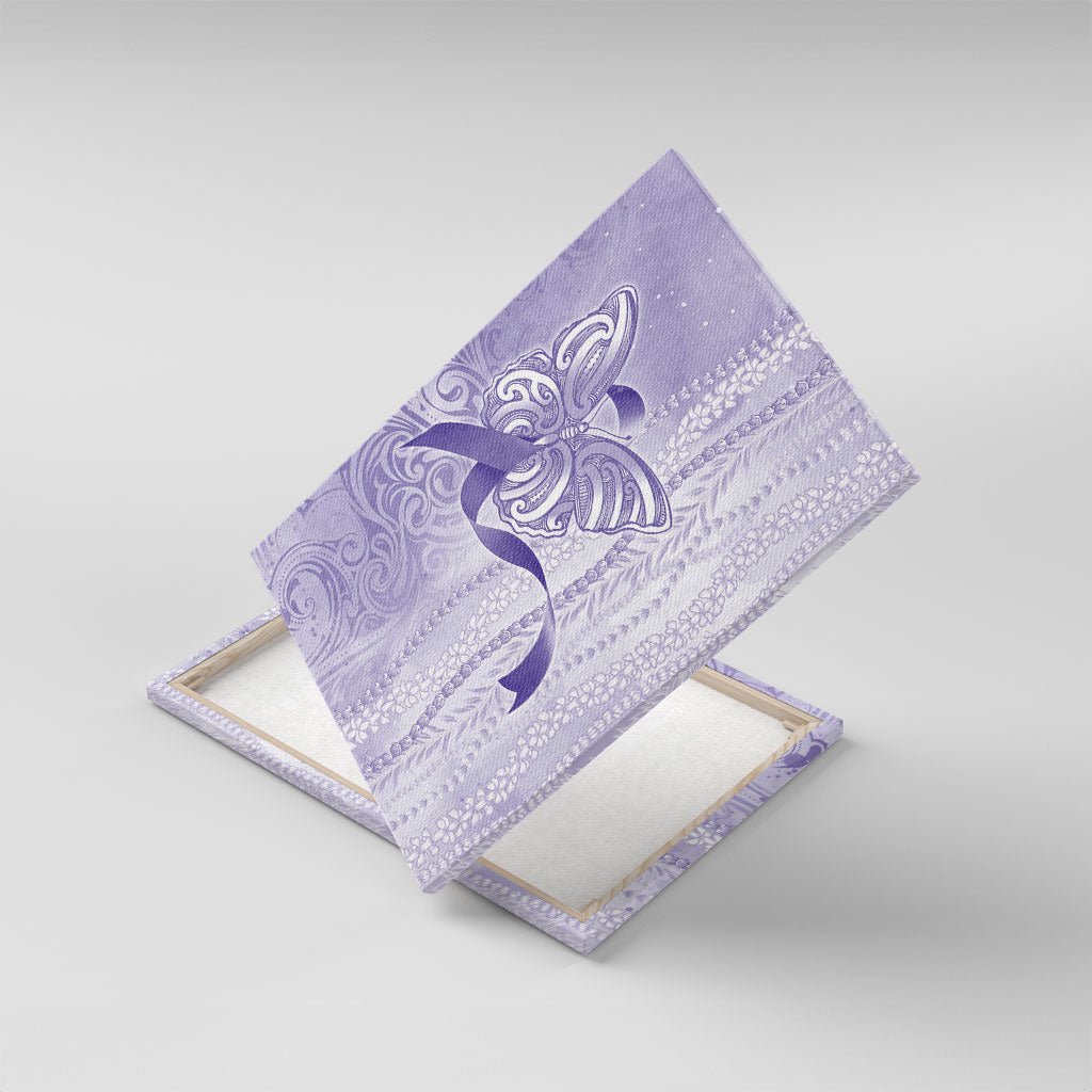 Hawaii Epilepsy Support Purple Ribbon Strength Canvas Wall Art Maile Pikake Lokelani Crown Flower Lei Inspired