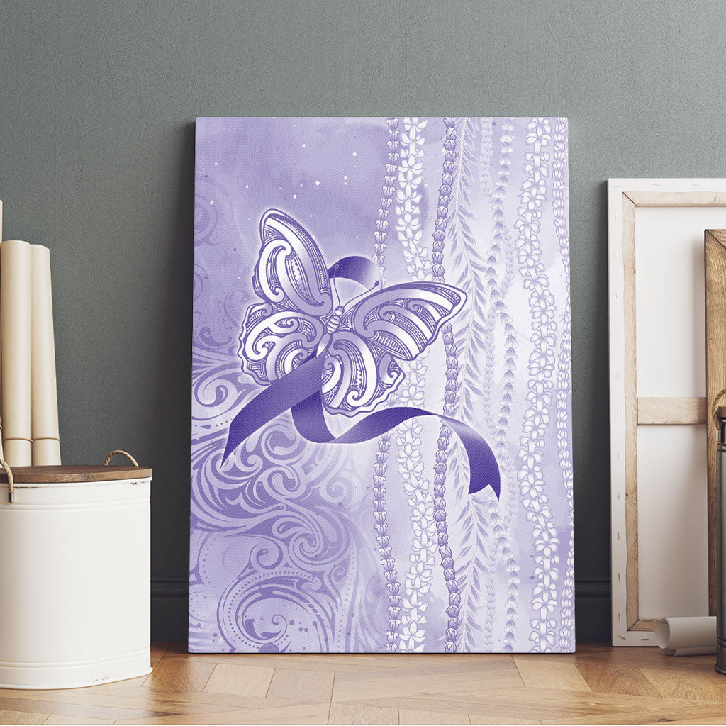 Hawaii Epilepsy Support Purple Ribbon Strength Canvas Wall Art Maile Pikake Lokelani Crown Flower Lei Inspired