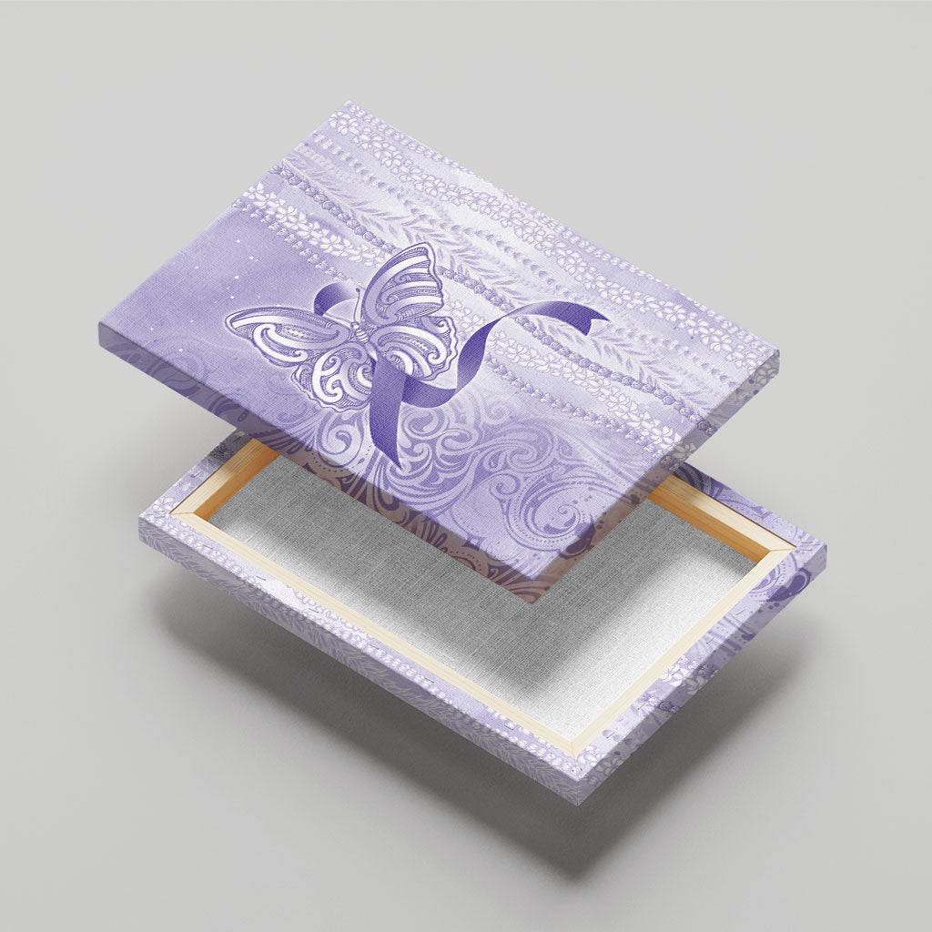 Hawaii Epilepsy Support Purple Ribbon Strength Canvas Wall Art Maile Pikake Lokelani Crown Flower Lei Inspired