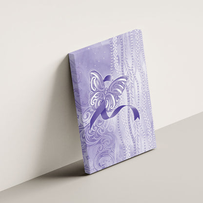 Hawaii Epilepsy Support Purple Ribbon Strength Canvas Wall Art Maile Pikake Lokelani Crown Flower Lei Inspired
