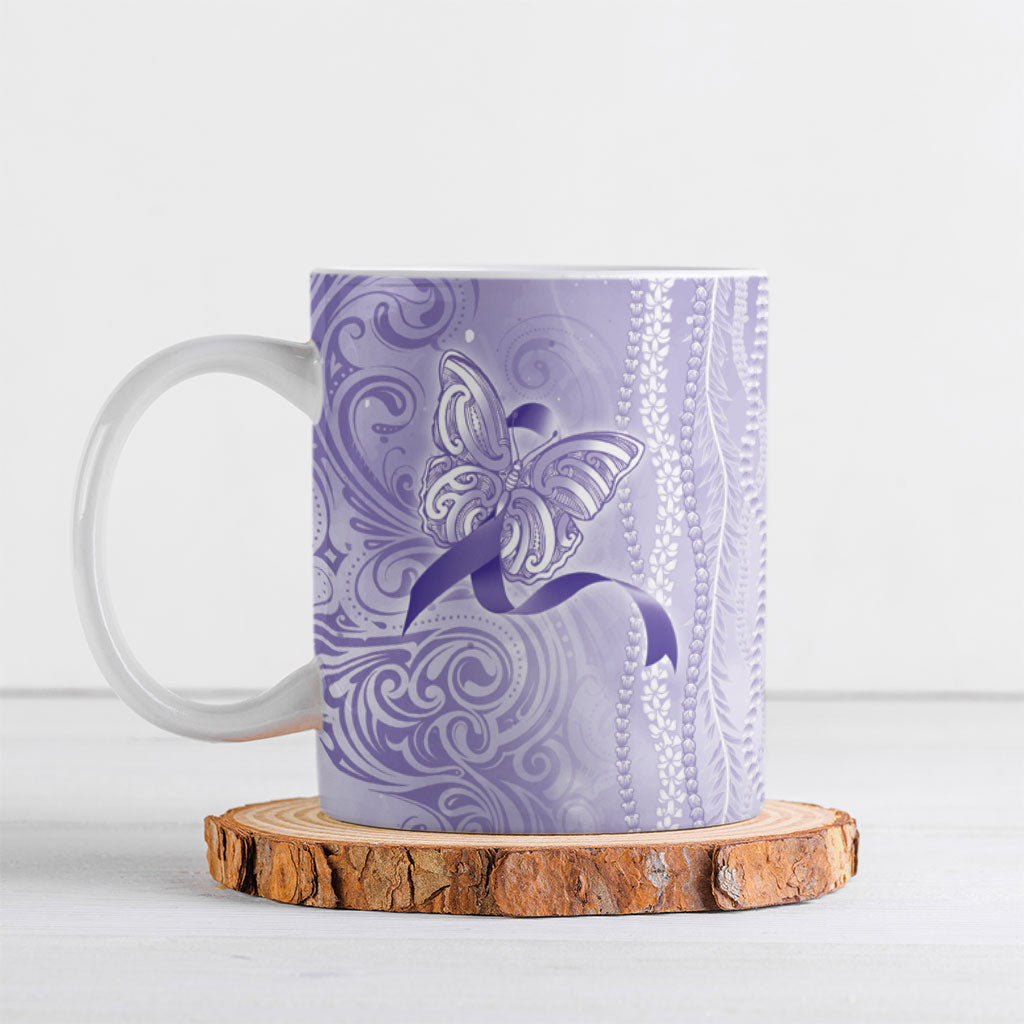 Hawaii Epilepsy Support Purple Ribbon Strength Ceramic Mug Maile Pikake Lokelani Crown Flower Lei Inspired