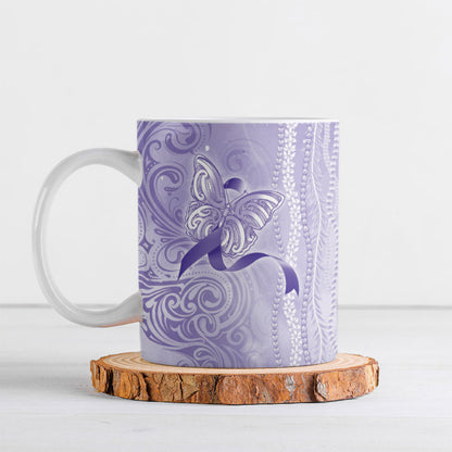Hawaii Epilepsy Support Purple Ribbon Strength Ceramic Mug Maile Pikake Lokelani Crown Flower Lei Inspired
