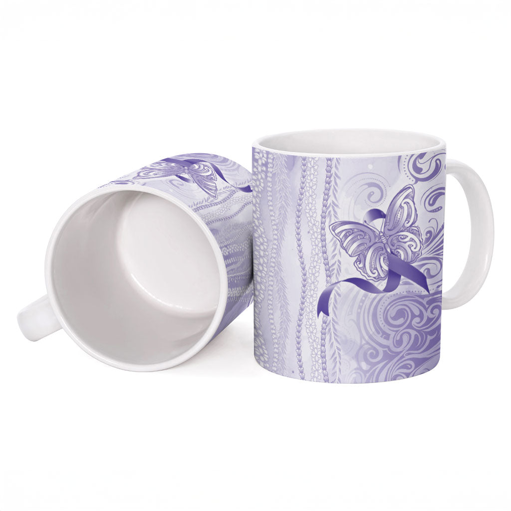 Hawaii Epilepsy Support Purple Ribbon Strength Ceramic Mug Maile Pikake Lokelani Crown Flower Lei Inspired
