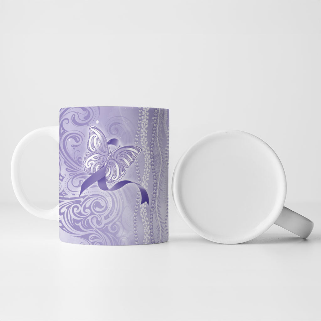 Hawaii Epilepsy Support Purple Ribbon Strength Ceramic Mug Maile Pikake Lokelani Crown Flower Lei Inspired