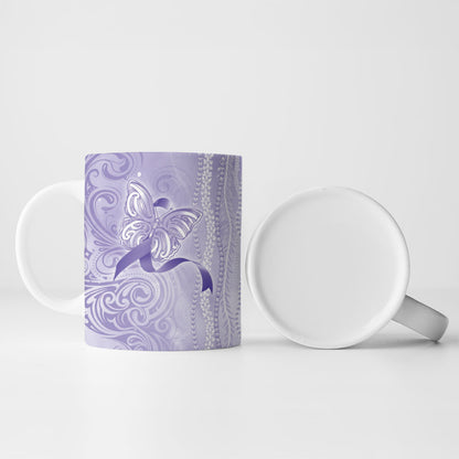 Hawaii Epilepsy Support Purple Ribbon Strength Ceramic Mug Maile Pikake Lokelani Crown Flower Lei Inspired